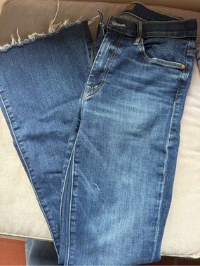MOTHER Blue Wide-Leg Frayed Hem Jeans weekender fray 26